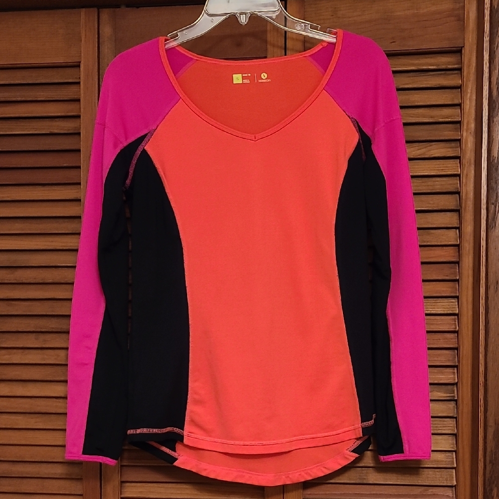 Xersion Orange Colorblock Long Sleeve Tee